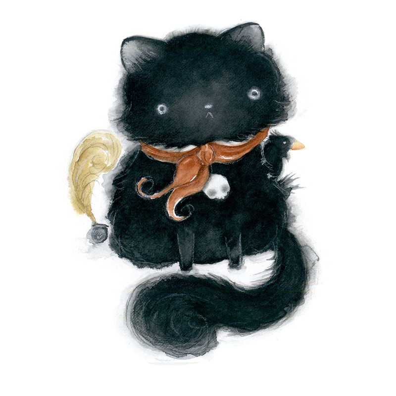 poe, pet portrait, black cat, kitty, humor, dark cute